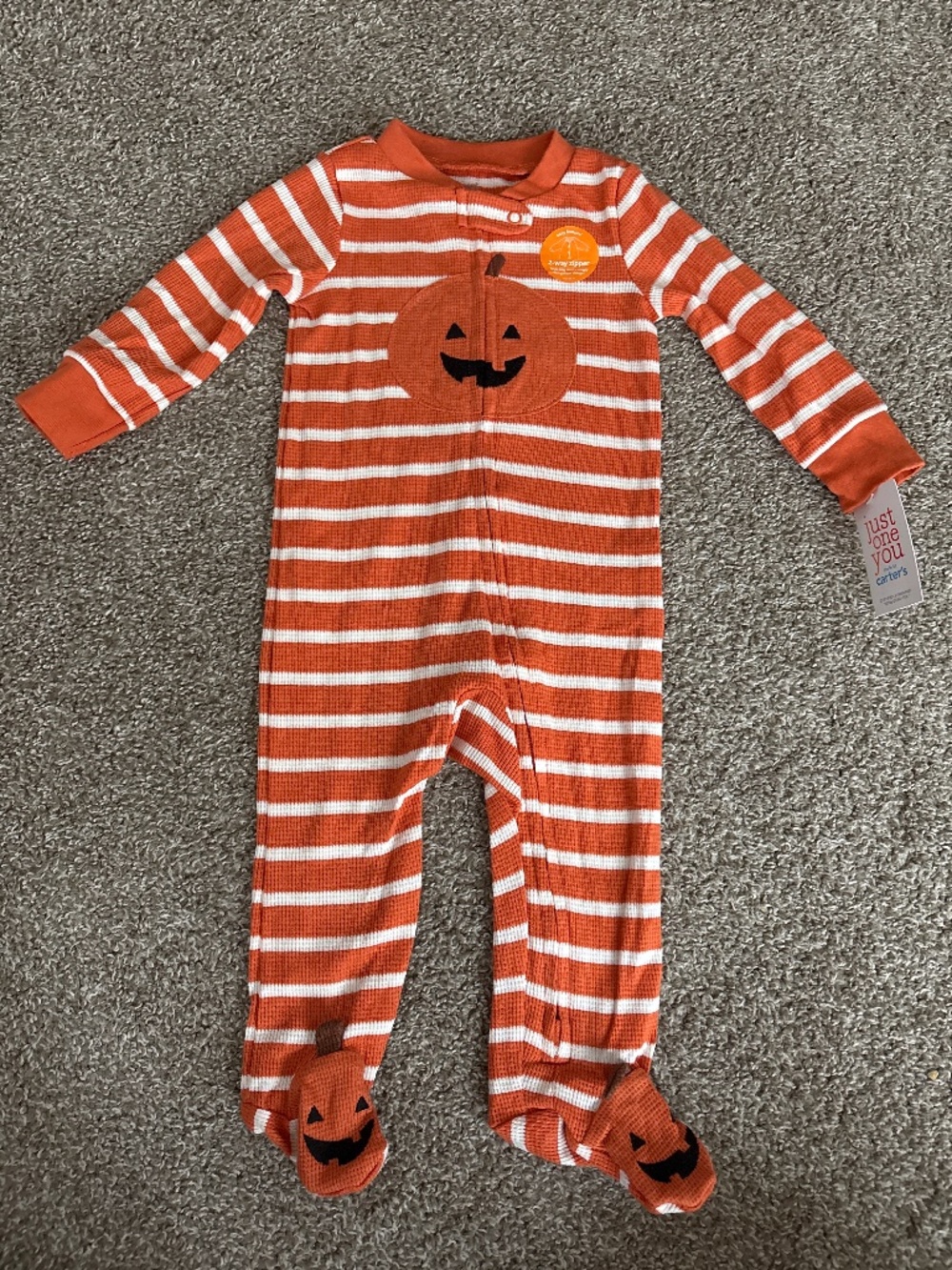 Carters baby footed 2 way zipper pumpkin pajamas brand new with tags 9 months